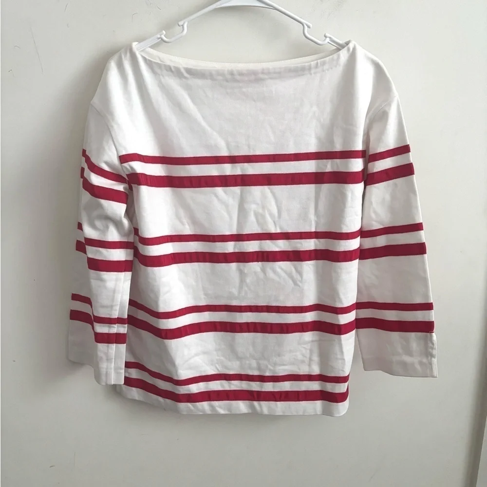 Tory Burch Kendall Grosgrain Ribbon Stripe Trim Top Bateau Blouse Red White Sz S